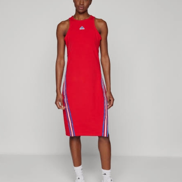 Adidas Red Midi Dress with Side Stripes - Picture 2 of 6
